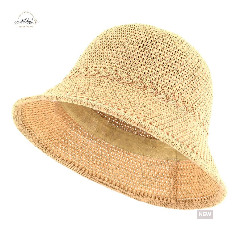 Women's Faux Straw Bucket Hat UV Protection Packable Sun Hat
